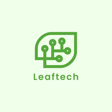 Modern logo combining a leaf and circuit board, representating green technology, eco innovation, digital nature, and sustainable tech solutions.