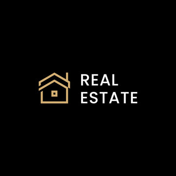 Minimalist real estate logo with a modern house icon.