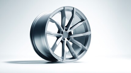 Sleek Alloy Wheel Detailed Closeup Studio Shot Modern Automotive Design, Clean Lines, Metallic Finish, Elegant Wheel, Luxury Vehicle Part, Precision
