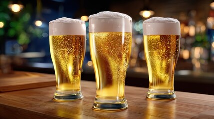 Craft Beer Pints - Refreshing Lager, Pub Scene, Drink Photography