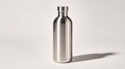 Sleek Metal Water Bottle On White Background Product Photography Modern Minimalist Design Reusable Hydration Drinkware Eco Friendly Sustainable