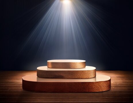 a podium illuminated by a spotlight with empty space for product display award ceremony or competition theme