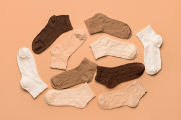 Basic color socks on beige background