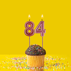 Number 84 candle - Birthday candle with chocolate cupcake