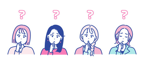 悩むポーズをとる女性のイラスト素材