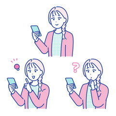 若い女性がスマートフォンを使っているイラスト素材