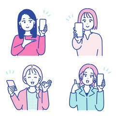 若い女性とスマートフォンのイラスト素材