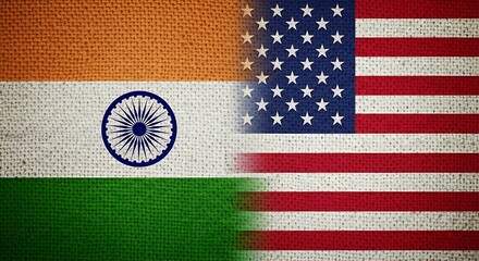 Image of two flags, the Indian flag alongside the American flag, representing unity between the two countries. 