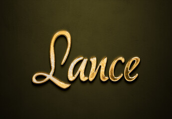 Old gold text effect of name Lance with 3D glossy style Mockup.