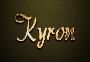 Old gold text effect of name Kyron with 3D glossy style Mockup.