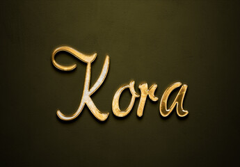 Old gold text effect of name Kora with 3D glossy style Mockup.