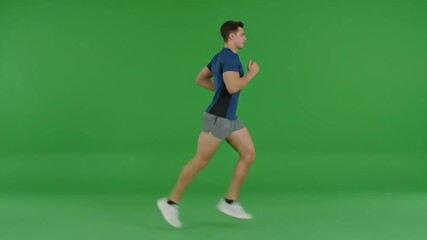 Energetic Young Man Jogging and Running in Athletic Wear on Green Screen