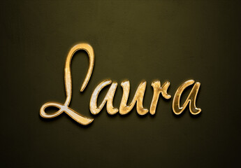 Old gold text effect of name Laura with 3D glossy style Mockup.