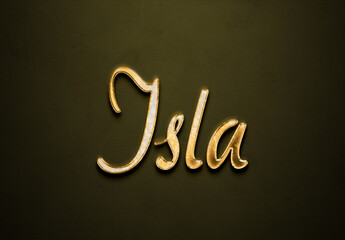 Old gold text effect of name Isla with 3D glossy style Mockup.