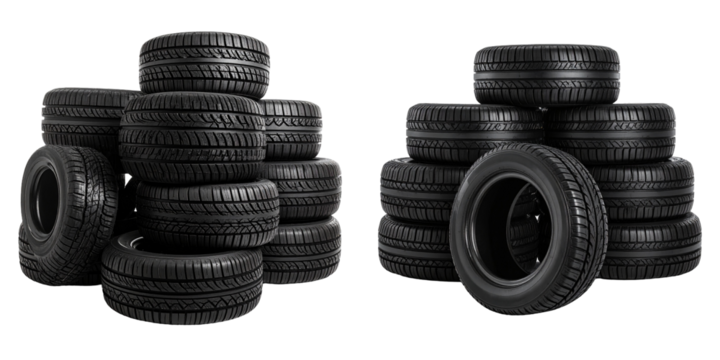 Arrangement Of Black Rubber Tires Against Transparent Background