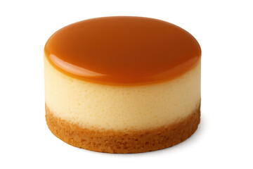 Delicious mini caramel cheesecake on transparent background