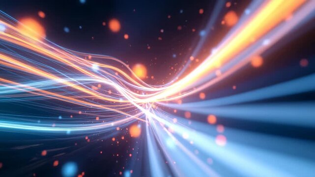 Illuminated Flow: Abstract image featuring streams of luminous light, forming a dynamic network of interconnected energy. This image represents connectivity and the future.