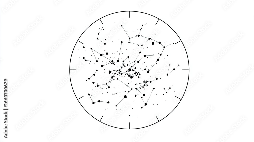 Poster detailed circular data visualization abstract graphic design with radial symmetry and scatter plot o