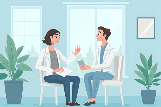 People Having a Conversation in an Office Setting Illustration - Powered by Adobe