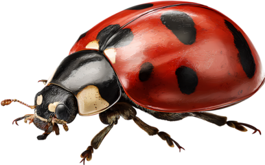  Ladybug, full-body, isolated on a transparent background, PNG image. 