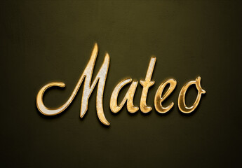 Old gold text effect of name Mateo with 3D glossy style Mockup.
