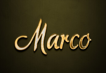 Old gold text effect of name Marco with 3D glossy style Mockup.