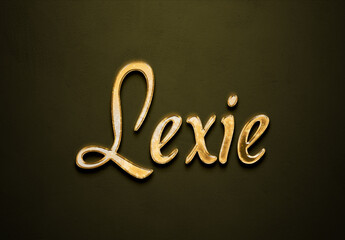 Old gold text effect of name Lexie with 3D glossy style Mockup.