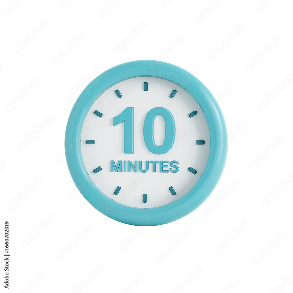 Aufkleber stylized clock face displaying ten minutes, indicating a brief interval on a clean backdrop