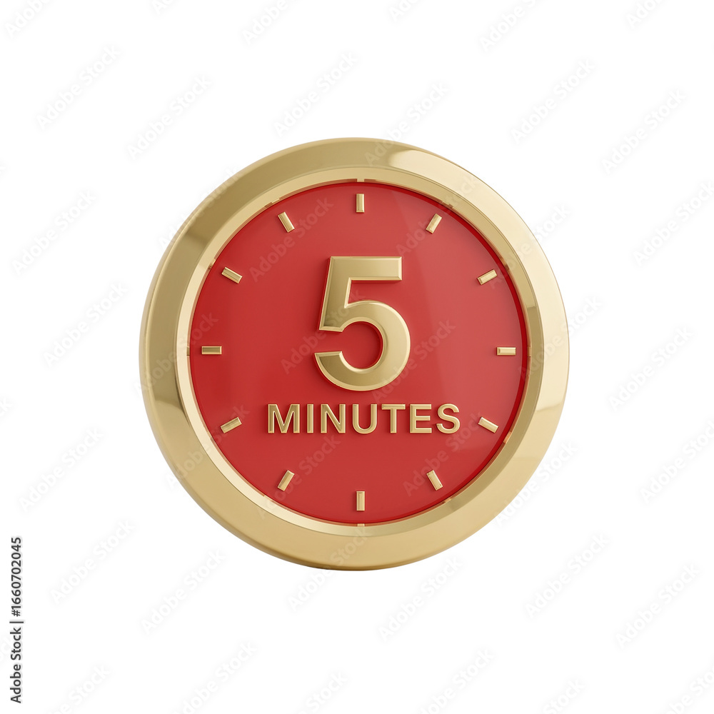 Fototapete golden accented timer displaying five minutes against an isolated transparent setting