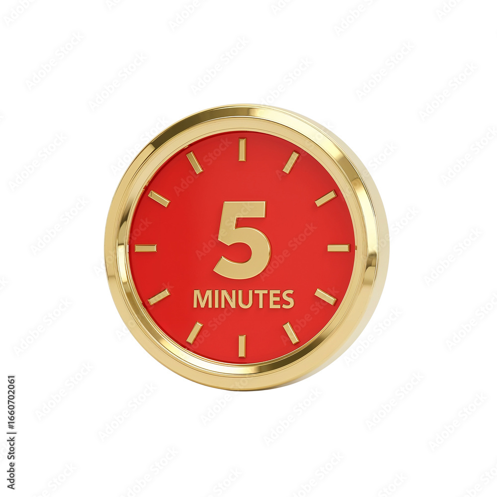 Poster golden timer precision indicating a five minute duration for precise timekeeping needs