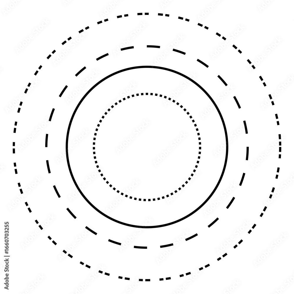 Poster concentric dashed circles. black line ornament. vector round shapes. abstract geometric pattern.