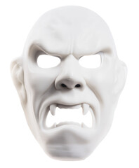 White mask with snarling expression on transparent background