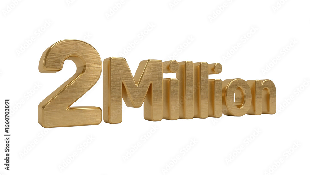 Poster isolated golden textured rendering depicting the phrase two million floating in space