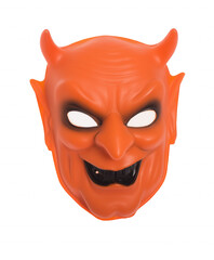 Naklejka premium Devilish mask with orange hue and menacing expression on transparent background