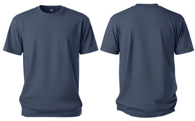 Navy blue t-shirt template on a transparent background, front and back view
