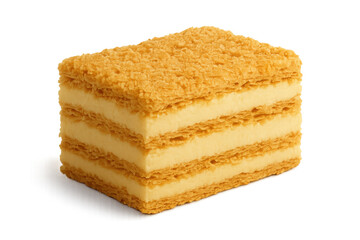 Mille-feuille pastry with layers of puff pastry and cream filling on transparent background