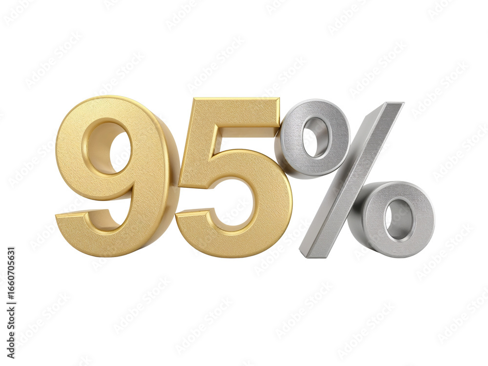 Poster ninety-five percent metallic display on transparent space representing numerical value with 3d