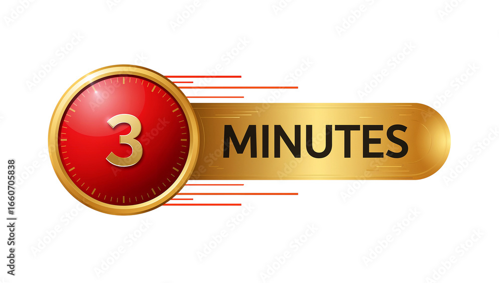 Fototapete a captivating golden watch displaying a countdown of three minutes on a transparent isolated layout