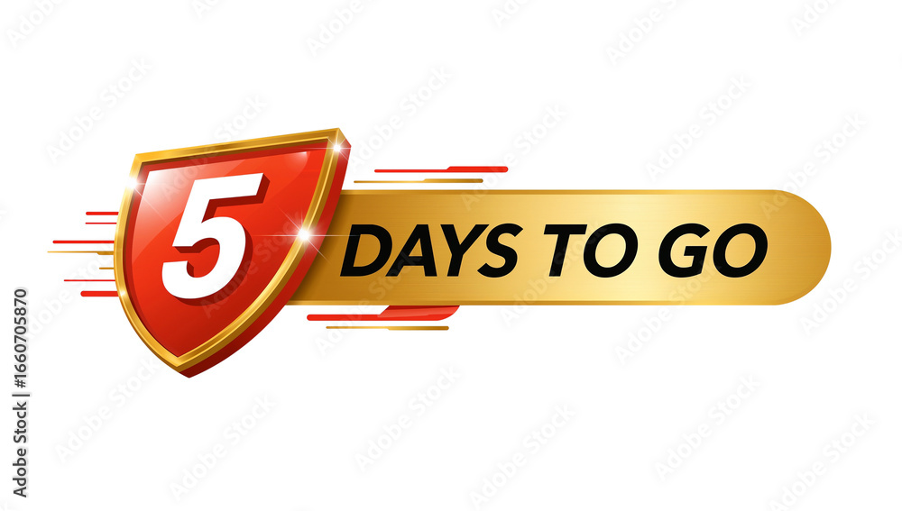 Poster countdown illustration showcasing five days remaining for an event with isolated background