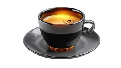 Close-up of a dark espresso in a gray cup and saucer