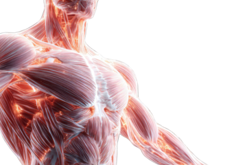 Detailed anatomical rendering of human musculature