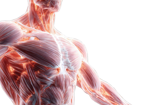 Detailed anatomical rendering of human musculature