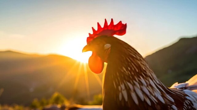 Rooster at dawn sunrise nature landscape