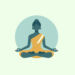 Minimalist illustration of person meditating in lotus pose.