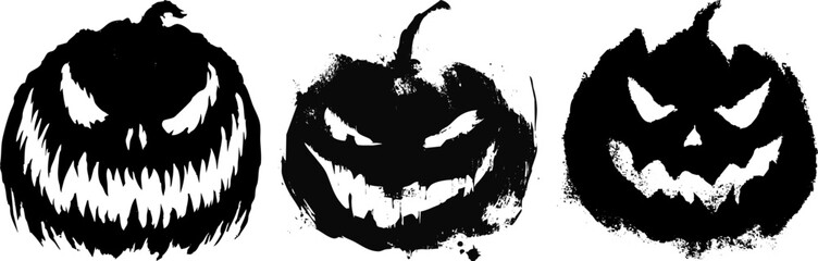 Halloween pumpkin carving ideas scary jack o lantern face black and white art