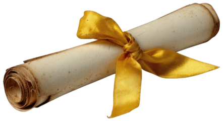 Rolled parchment scroll tied with gold ribbon
