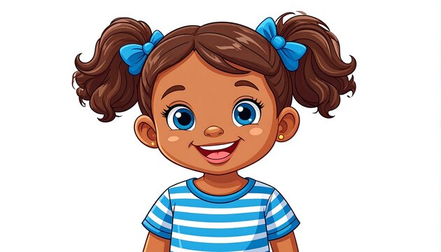 Happy Girl Portrait with Cartoon Illustration. - Powered by Adobe