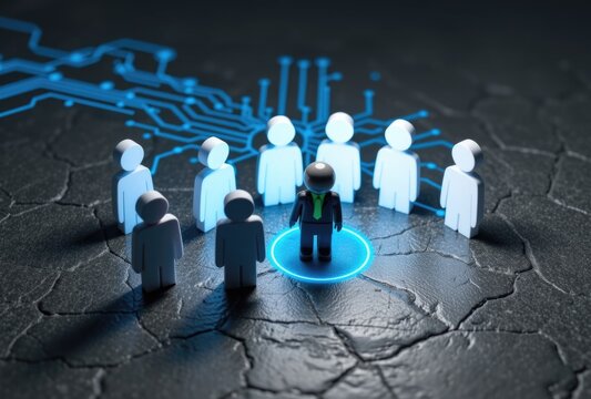 Network of figurines with central leader illuminated