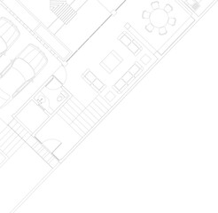 background of a black and white residential floor plan tilted to the right