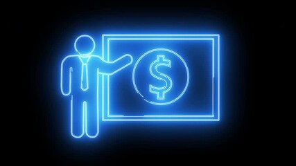 dollar coin icon and presentation icon on screen with neon effect - Powered by Adobe